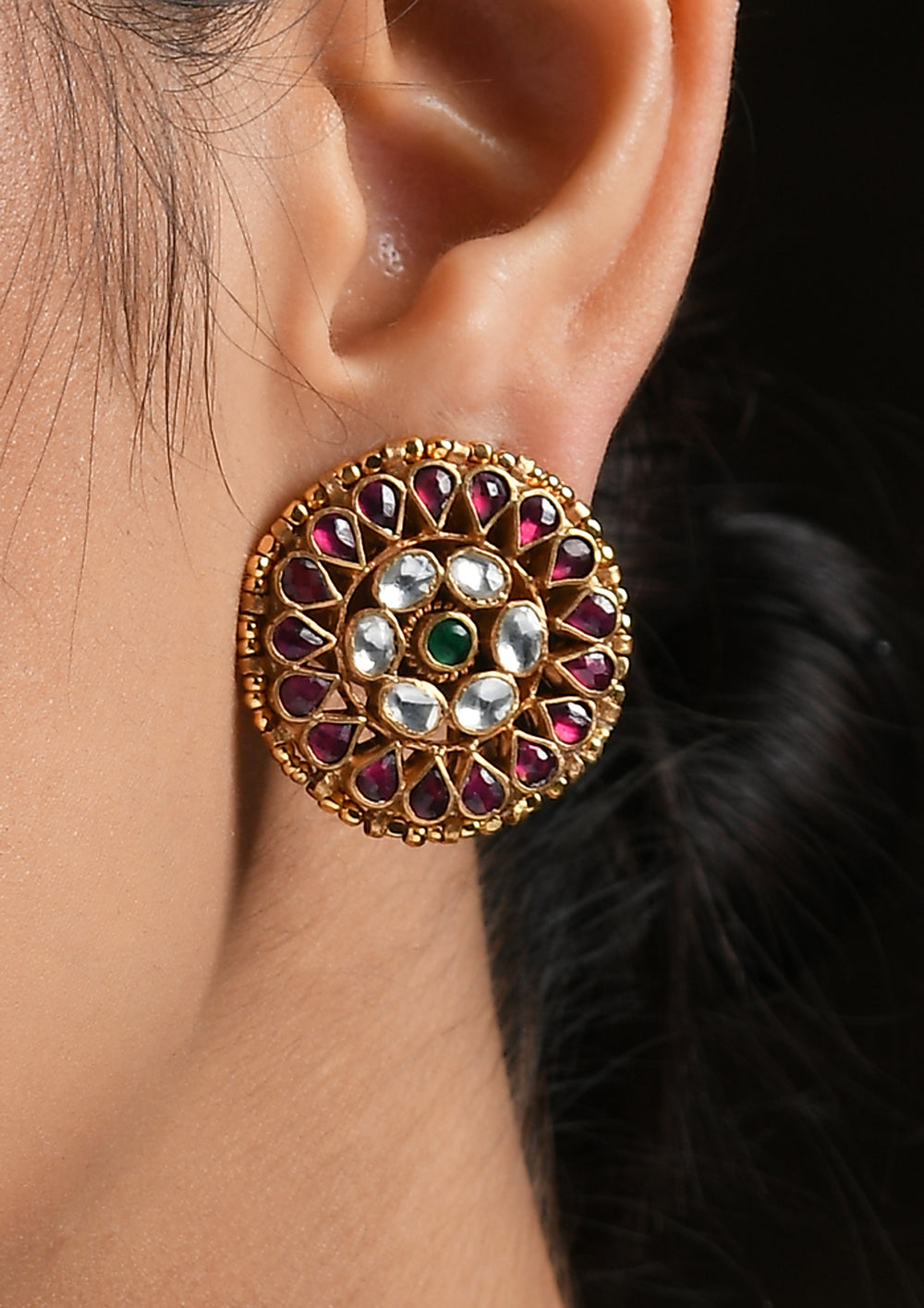 Navmi Classic Multicolored Kundan Studs With Gold Plating