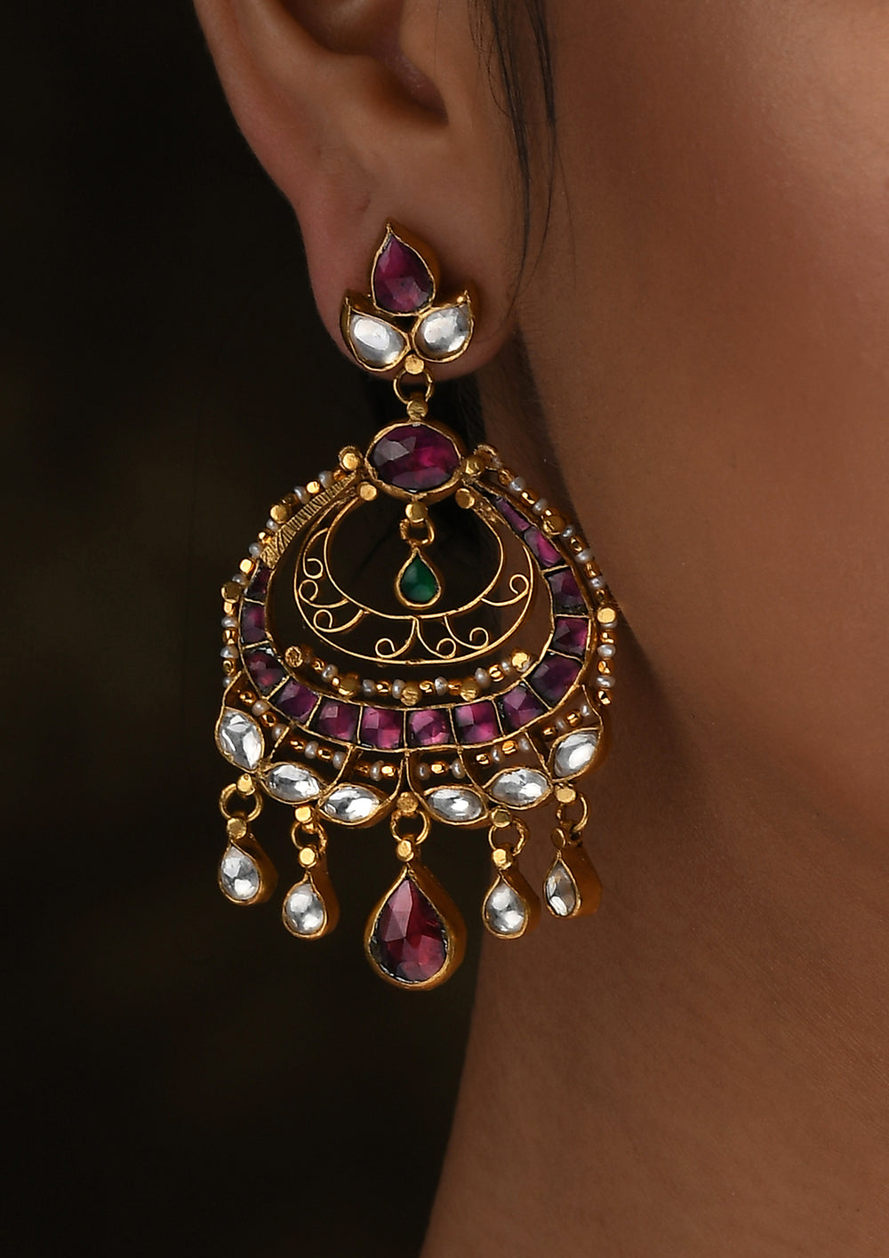 Navmi Oval Chaandbalis With Tourmaline And Gold Polish