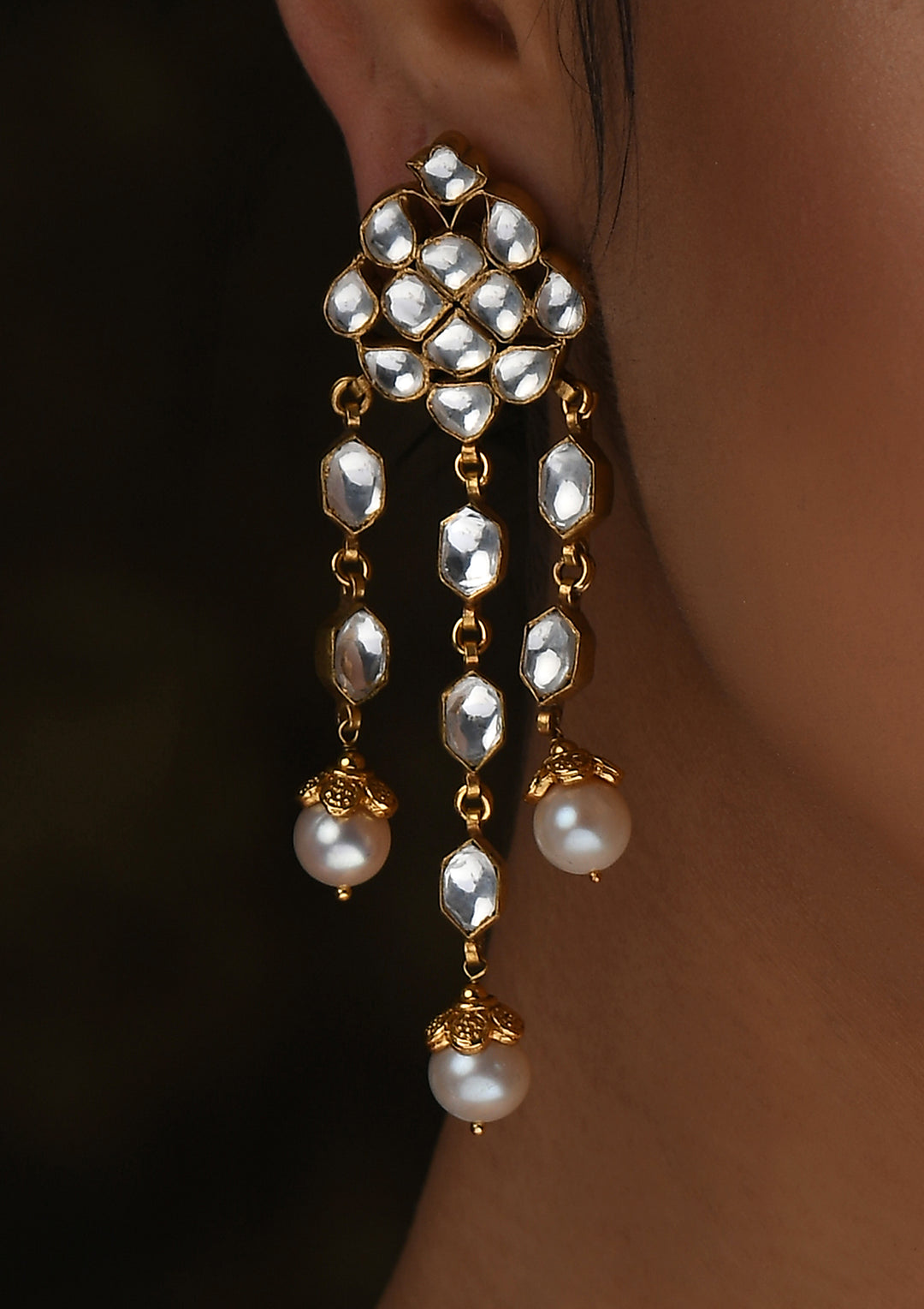 RainDrops Kundan Dangler Earrings With Pearl Drops