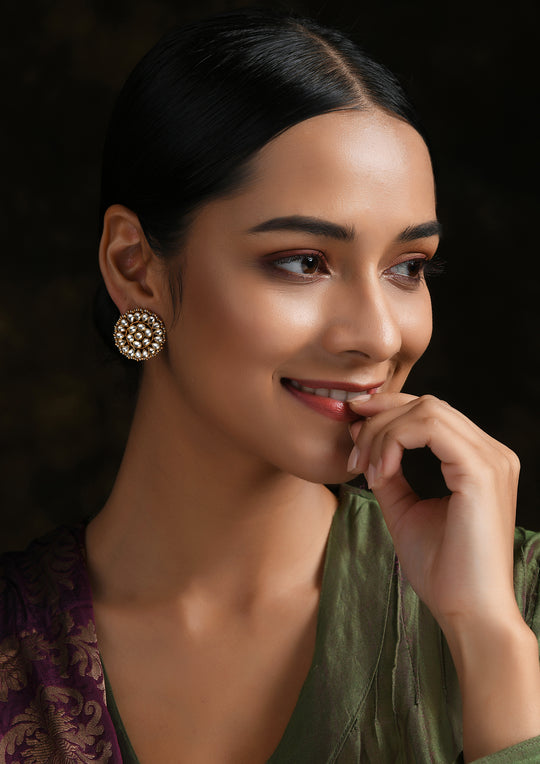 Navmi Classic Kundan Gold Plated Studs With Polki