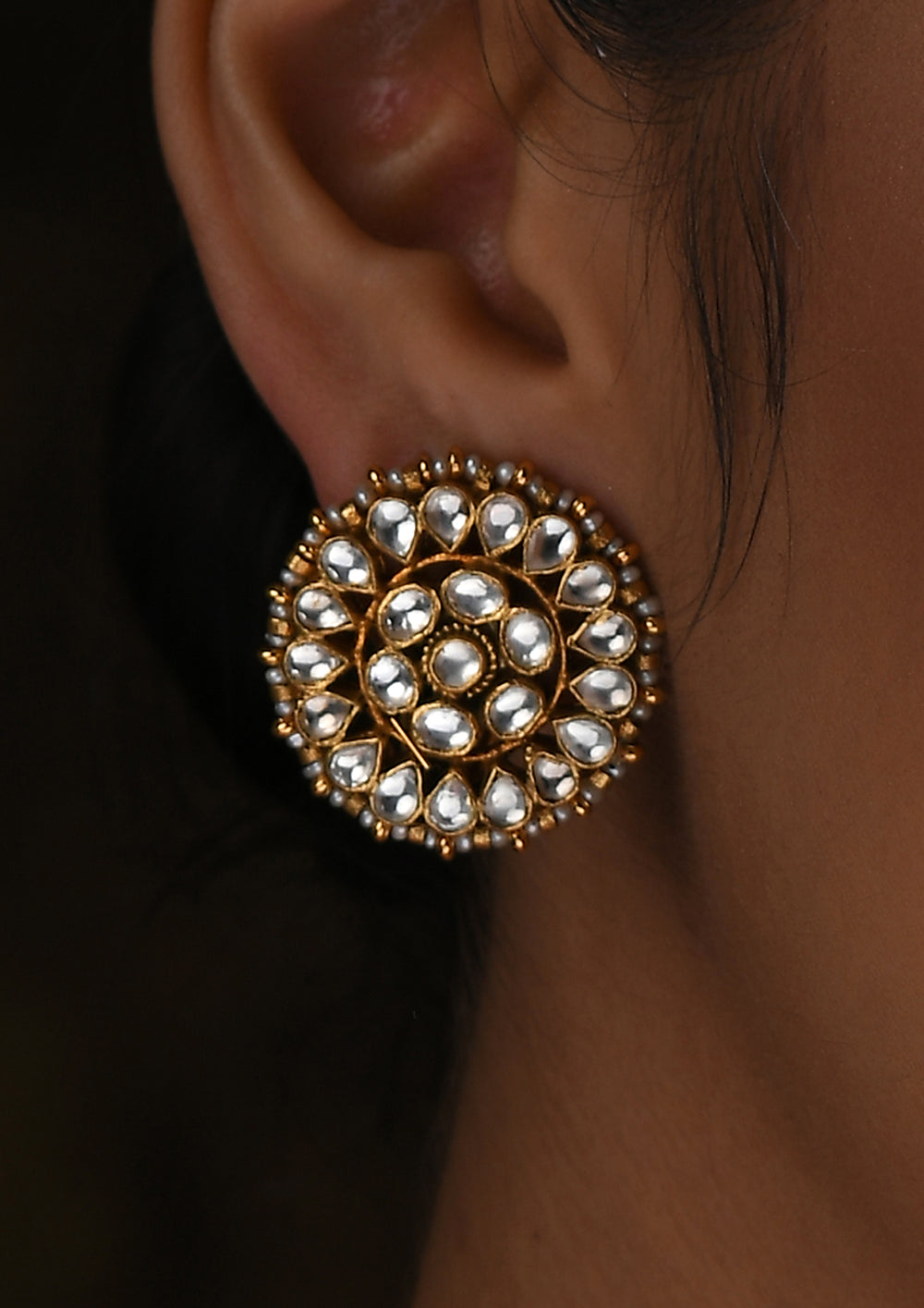 Navmi Classic Kundan Gold Plated Studs With Polki