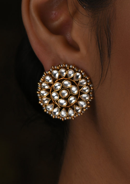 Navmi Classic Kundan Gold Plated Studs With Polki