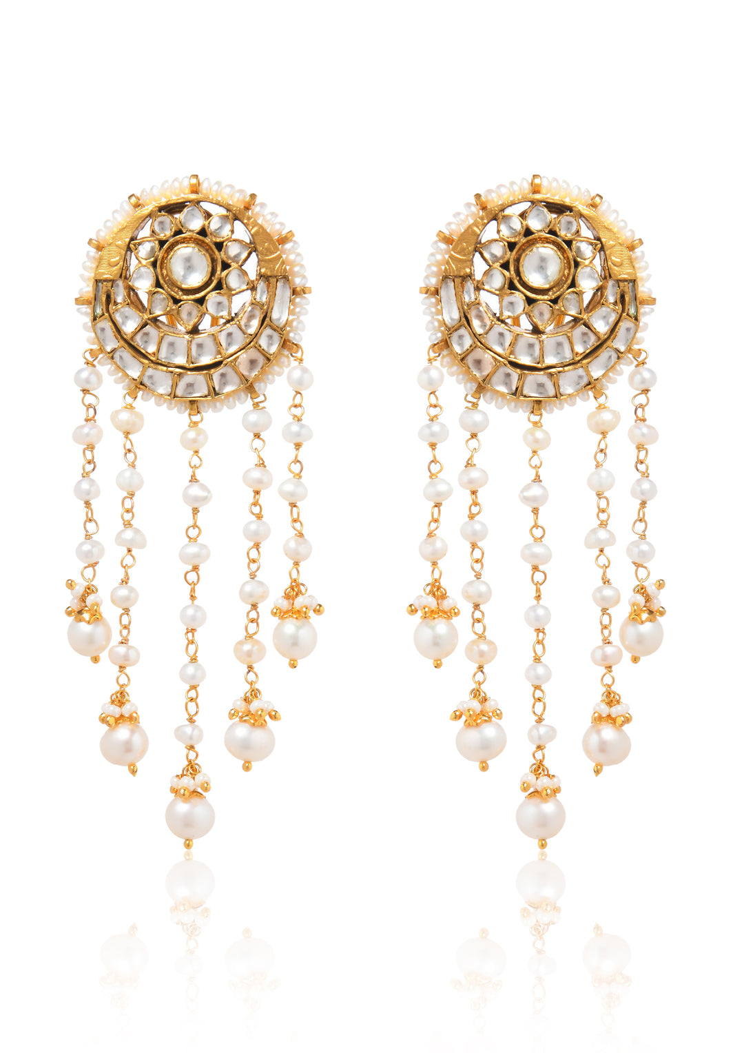 Monochrome Kundan Surya Dangler Earrings With Pearls