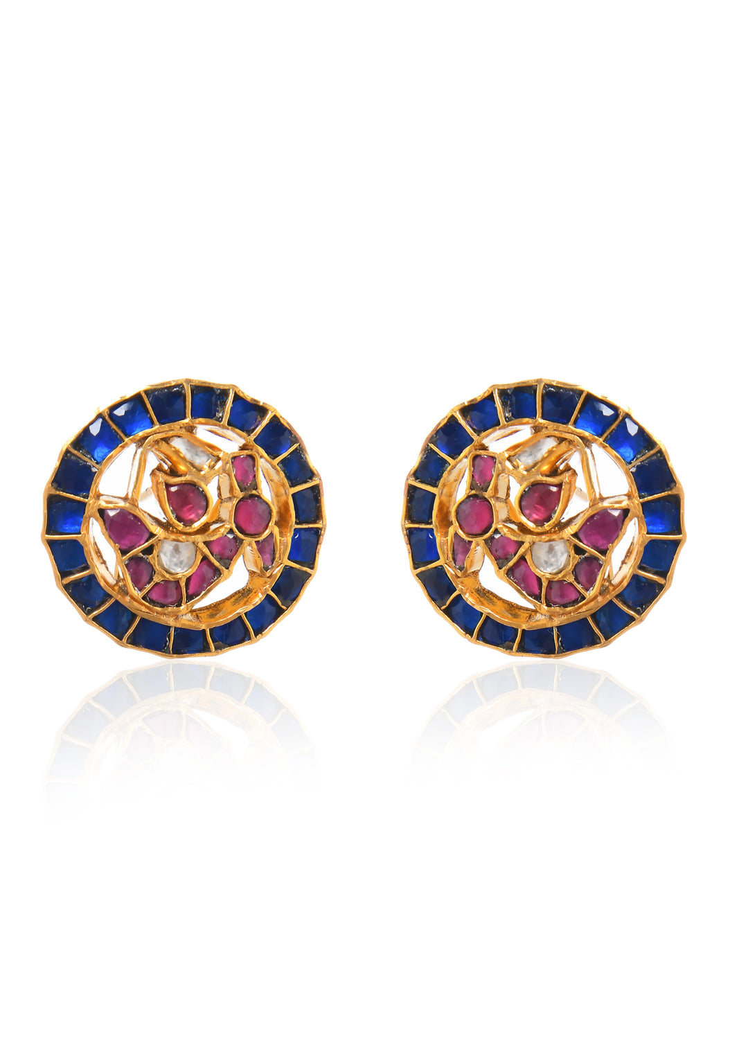Small Blue Rooster Studs With Onyx And Polki