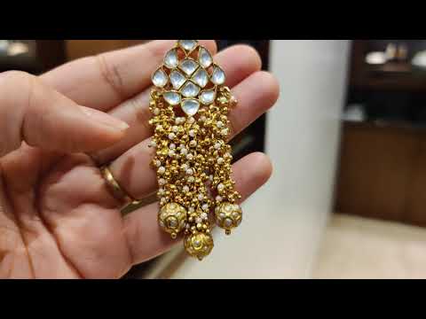 Diamond-Shaped Kundan Earrings With Moti Guchhi Hangings