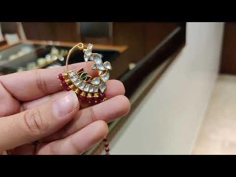 Clip-On Parrot Kundan Nath With Ruby String