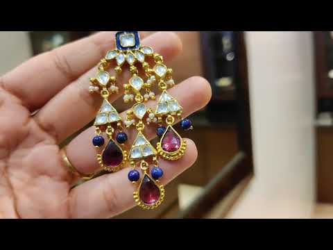 Blue Meena Dangler Earrings with Polki and Sapphires