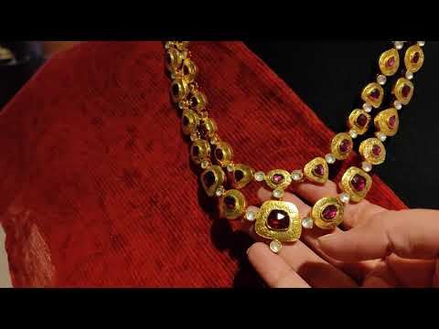 Double Line Chiseled Tourmaline Necklace With Gold Plating