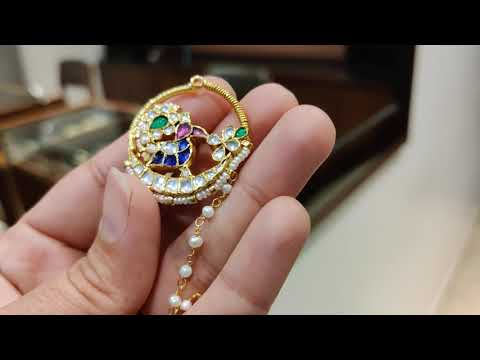 Classic Multicolored Peacock Clip-On Nath With Pearl String