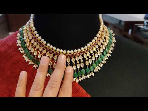 Classic Multicolored Three-Layered Kundan Necklace With Semi-Emeralds