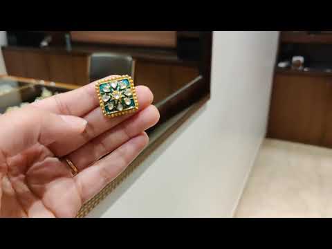 Dopehri Green Meenakari Square Polki Studs Earrings