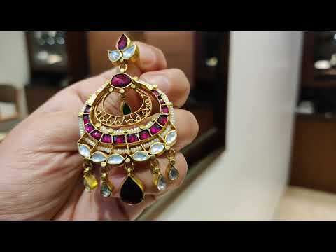 Navmi Oval Chaandbalis With Tourmaline And Gold Polish