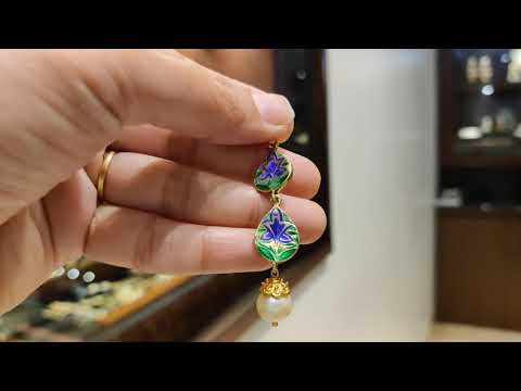 Izra Sterling Silver Enameled Double Tear Drops Semi-Moissanite Dangler Earrings