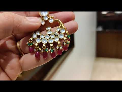 Navmi Golden Pipe Chaandbalis With Rubies