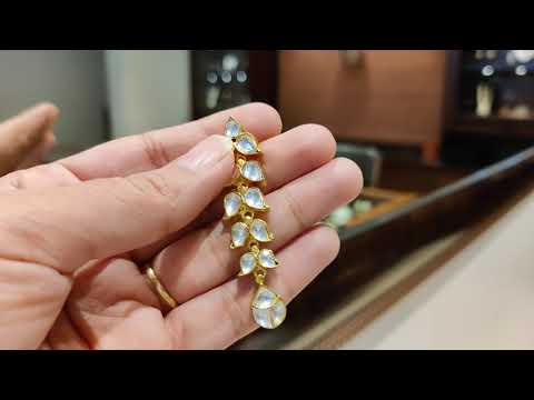 Kundan Earrings With Polki Leaves And Gold Plating