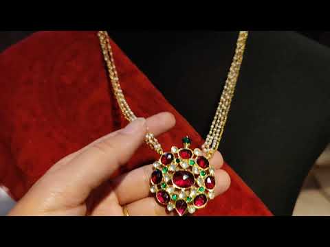 Long Pearl Necklace With A Gold-Plated Tourmaline Flower