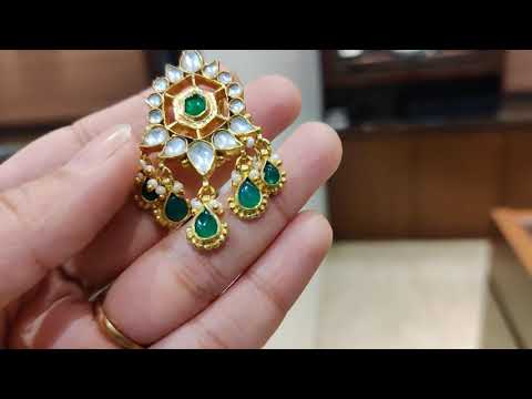 Navmi Polki And Green Onyx Studs With Gold Plated Drops