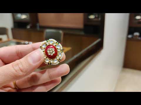 Adjustable Ring With Red Meenakari and Pearls