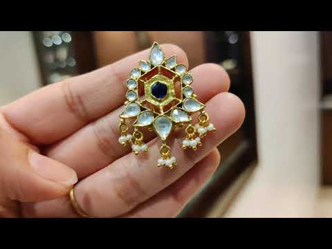 Navmi Gold Plated Studs With Polki And Pearl Hangings
