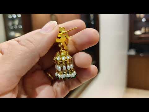 Pink And White Small Jhumkis With Gold Plating And Pearls