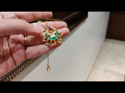 Navmi Small Tear Drop Multicolored Maangtika With Gold Plated String