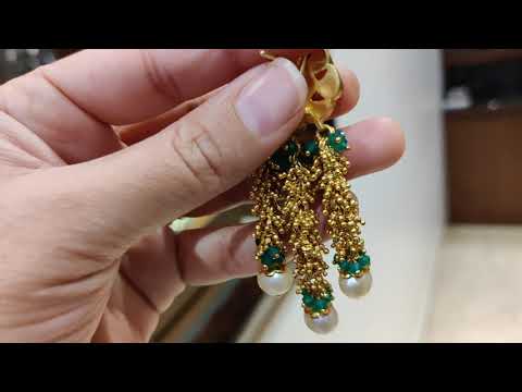 Diamond-Shaped Kundan Multicolored Earrings With Moti Guchhi Hangings