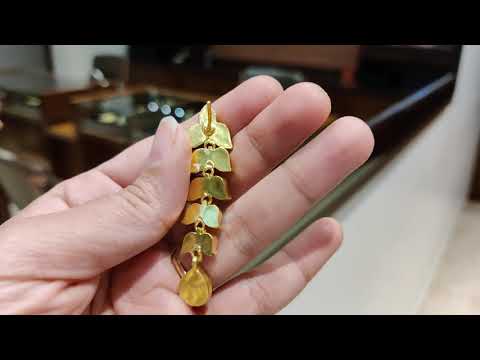 Kundan Earrings With Tourmaline Leaves And Gold Plating