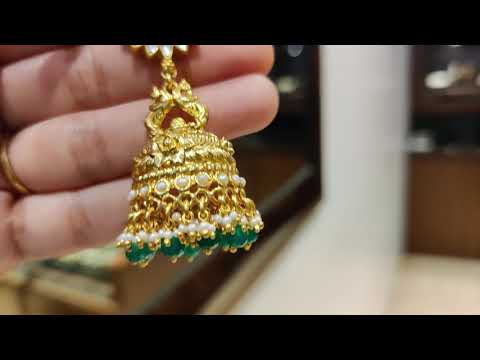 Navmi Gold Plated Chiseled Jhumkis With Polki
