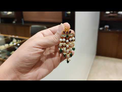 Dopehri Multicolored Fish Hook Lotus Dangler Earrings With Green Drops And Pearls