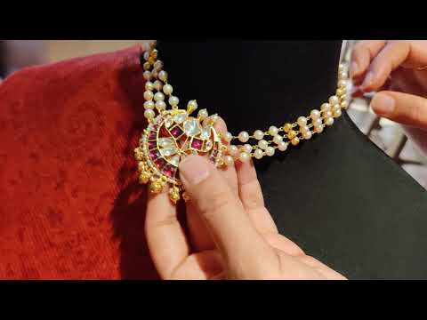Navmi Semi Choker With Pearls and Half Moon Pink Centerpiece