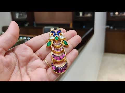 Pink Tailed Peacock Earrings in Kundan