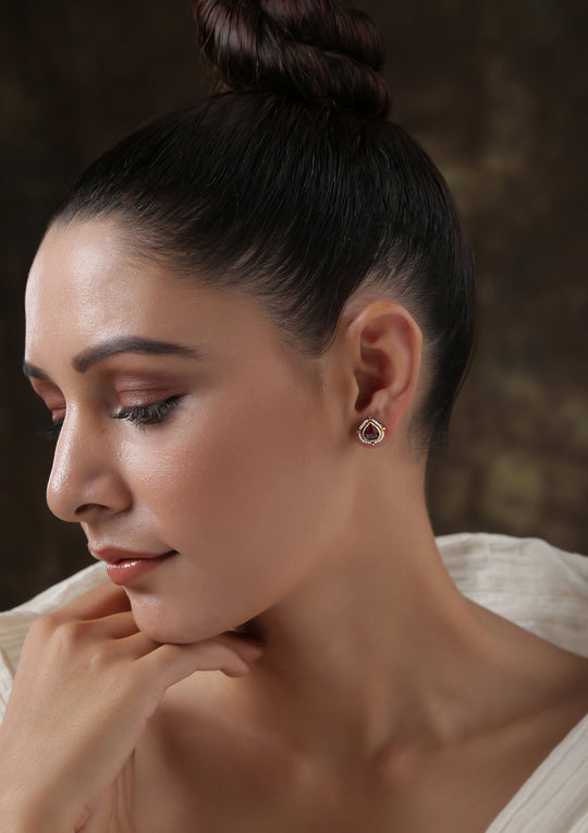 Boond Rani-Paan Tourmaline Studs with Pearl Fringe