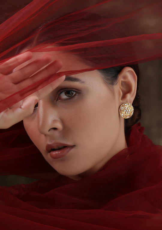 Dopehri Chiseled Gold Plated Polki Studs