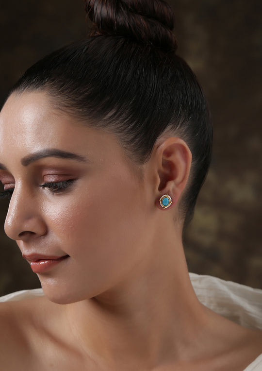 Boond Turqoise Underwater Oval Studs with Pearl Fringe