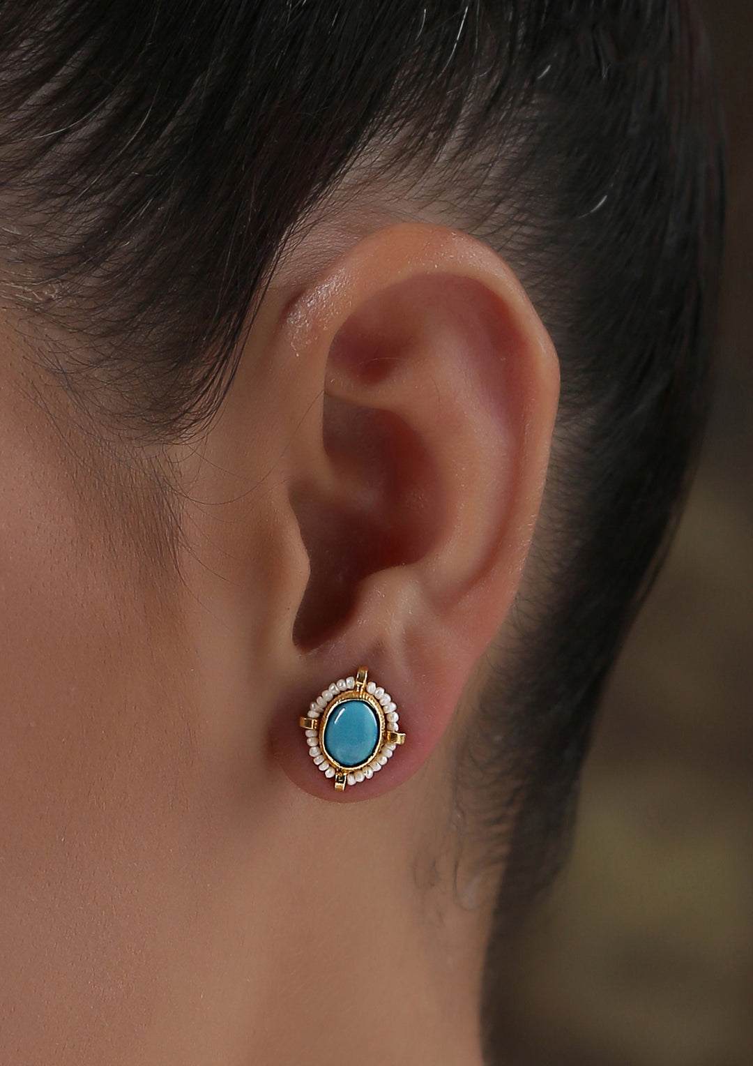 Boond Turqoise Underwater Oval Studs with Pearl Fringe