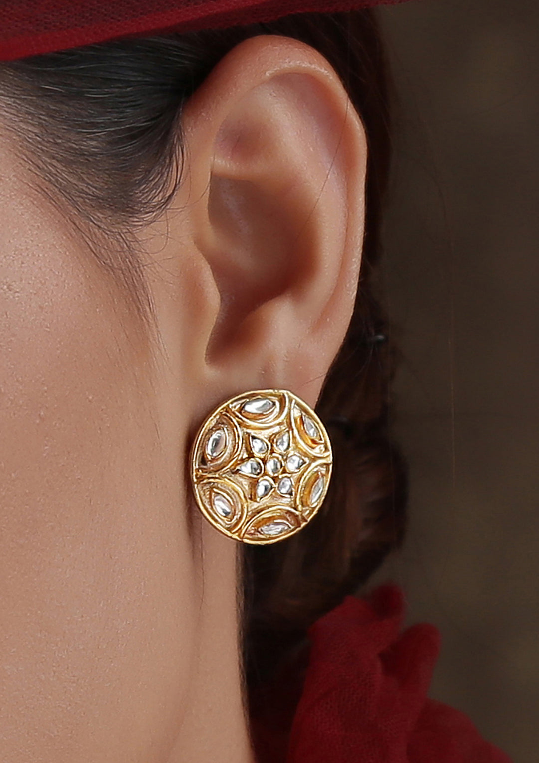 Dopehri Chiseled Gold Plated Polki Studs
