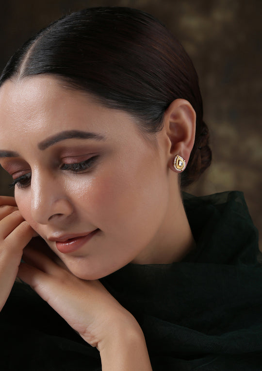 Dopehri Tiny Tear Drops Polki Studs With Pearl Edging