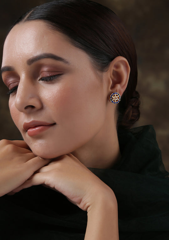 Dopehri Tiny Blue Pin Wheel Polki Studs