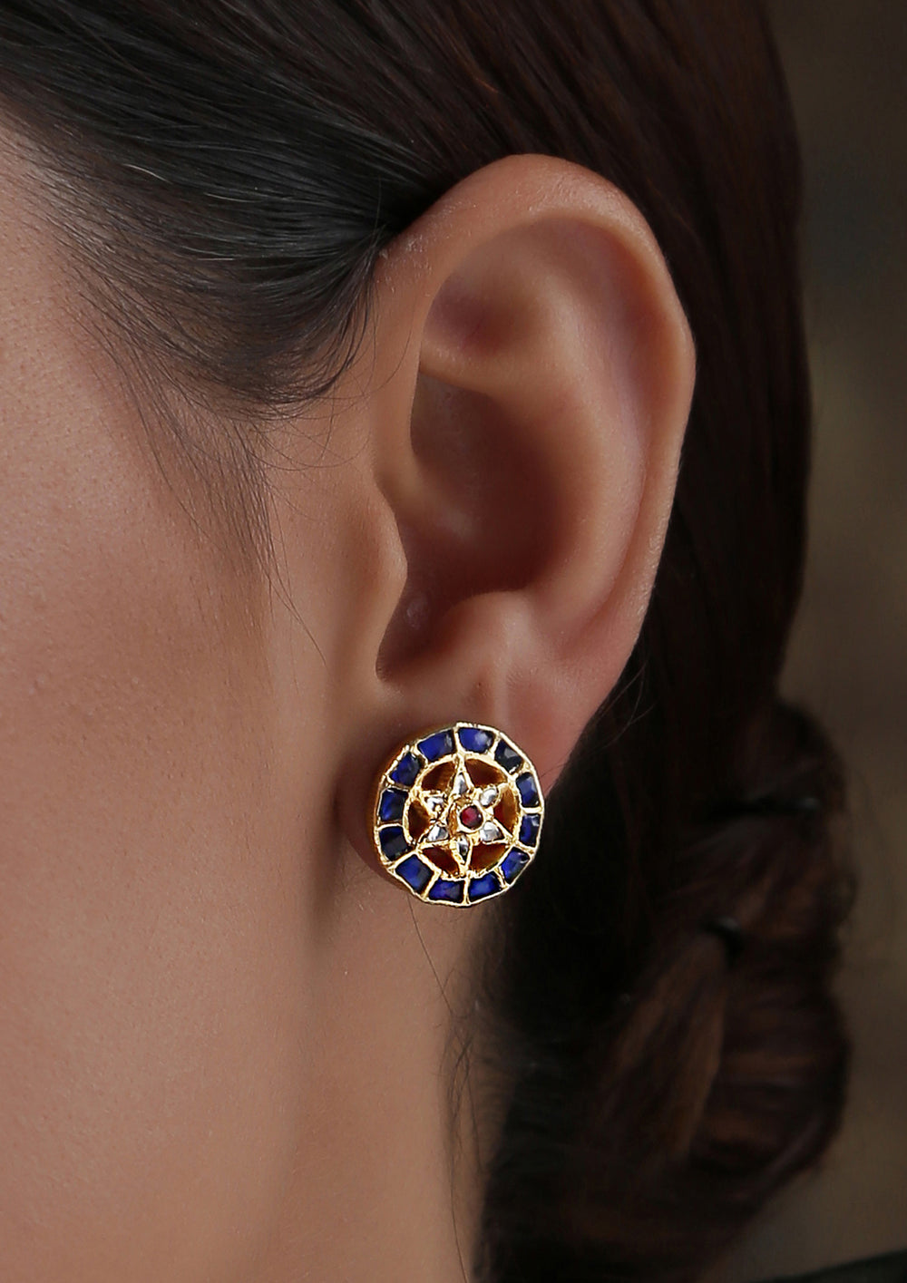 Dopehri Tiny Blue Pin Wheel Polki Studs