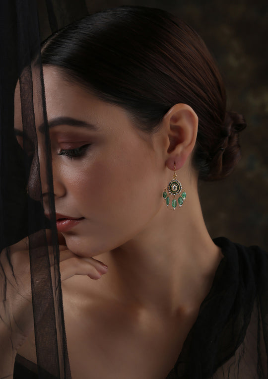 Victorian Style Fish Hook Earrings With Meenakari