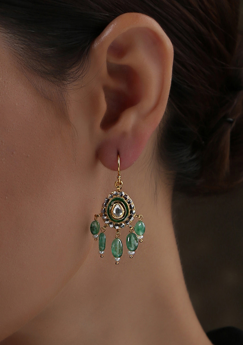 Victorian Style Fish Hook Earrings With Meenakari