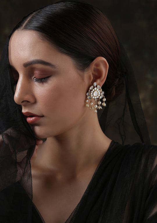 Izra Sterling Silver Victorian Semi-Moissanite Earrings With Pearls Drops