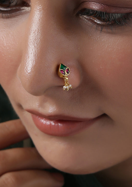 Dopehri Multicolored Tear Drops Clip On Nath With Pearl Hanging