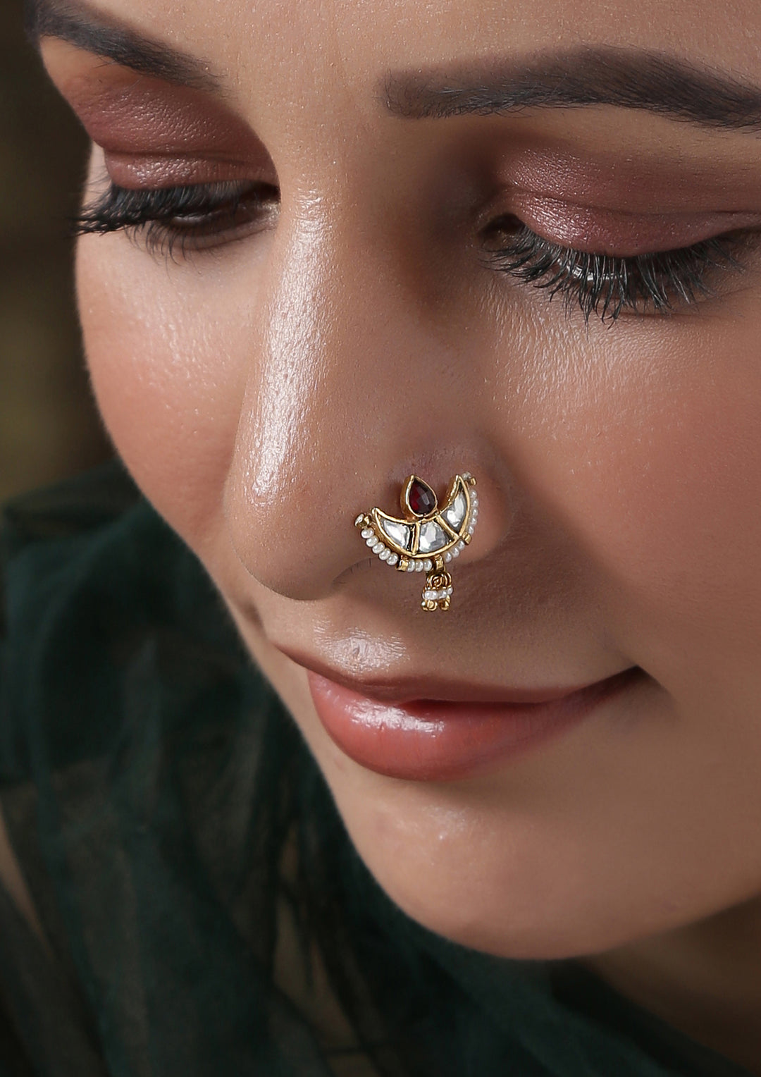 Dopehri Half Moon Maharastrian Style Clip On Nath