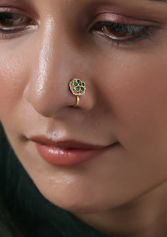 Dopehri Floral Multicolored Clip On Nath