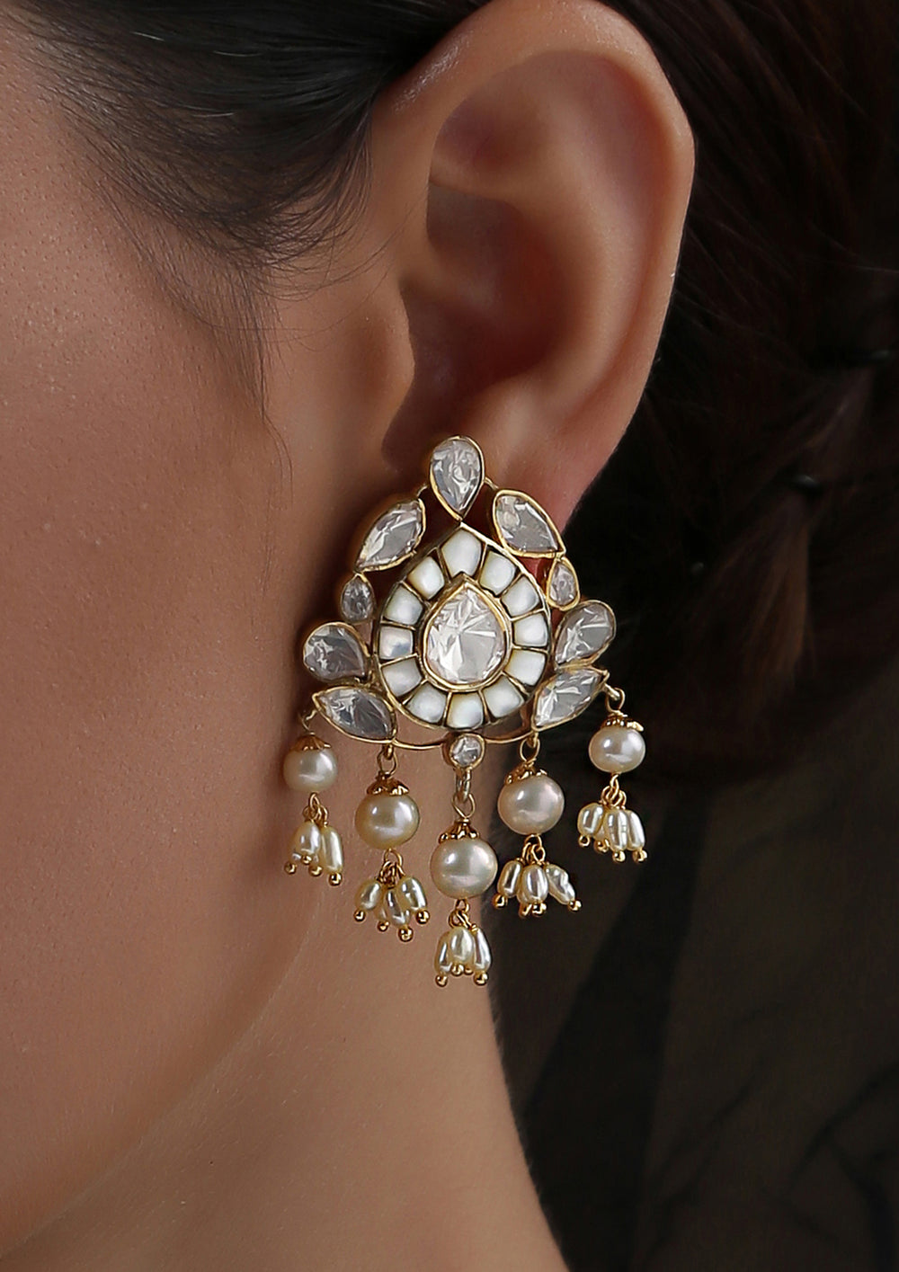 Izra Sterling Silver Victorian Semi-Moissanite Earrings With Pearls Drops