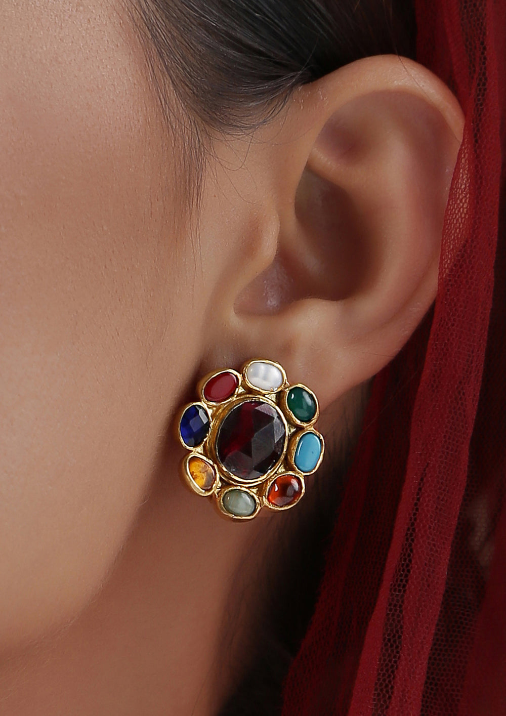 Dopehri Small Navratna Studs