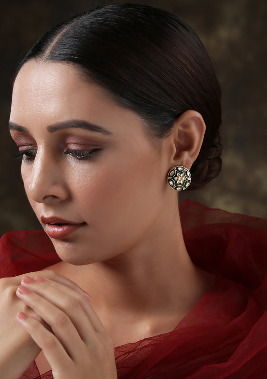 Dopehri Blue-Green Meenakari Polki Studs