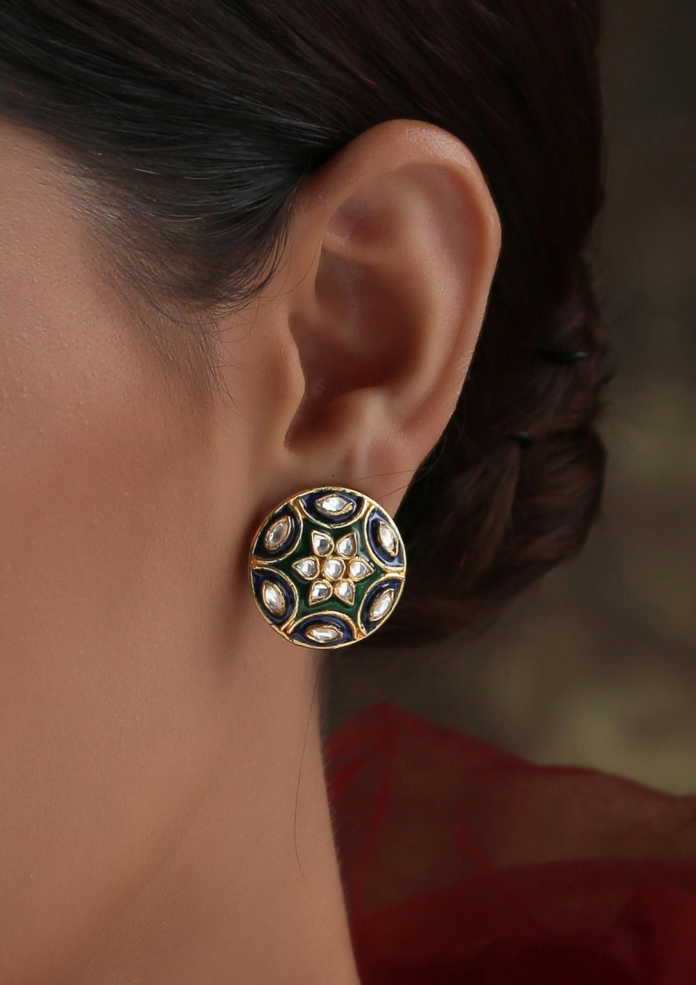 Dopehri Blue-Green Meenakari Polki Studs
