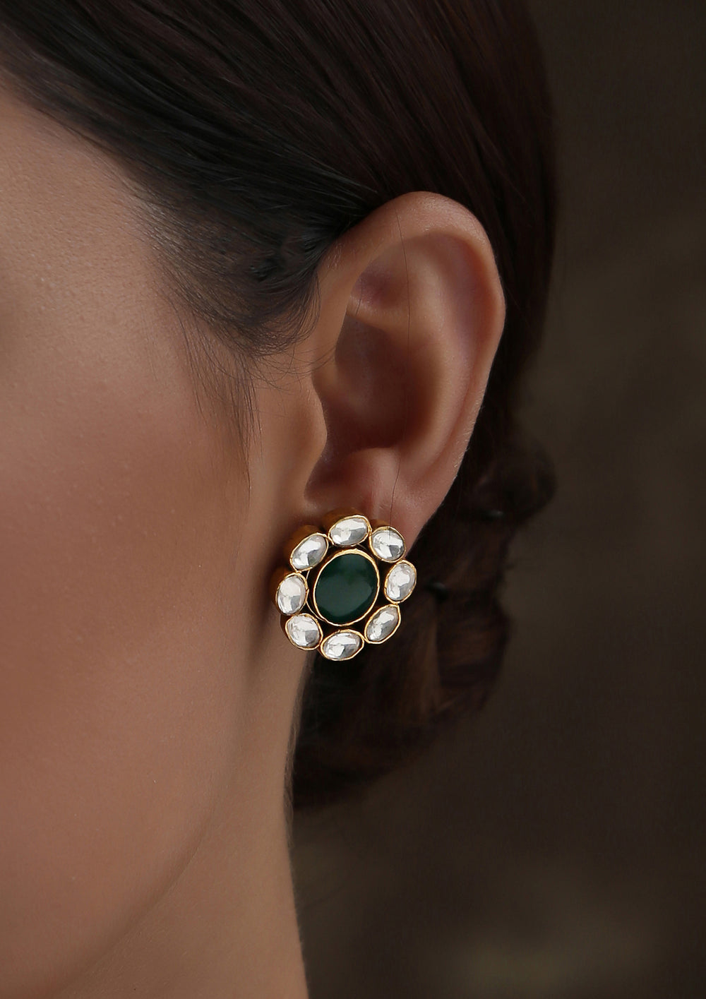 Dopehri Floral Green Onyx Polki Studs